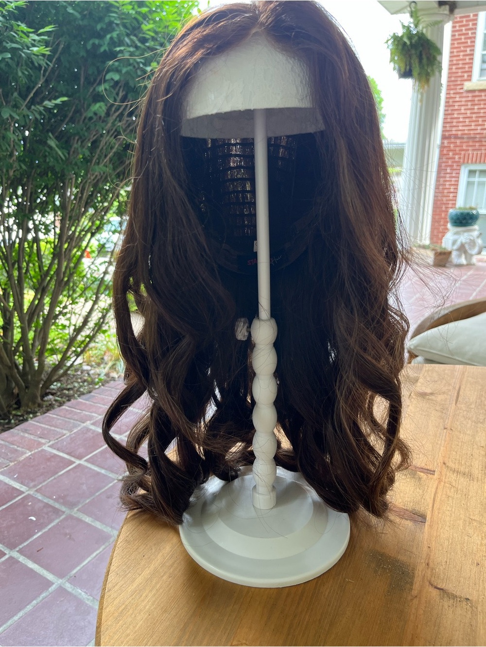Stacked human hair 22 inches Long Natural Brown Women's Wig with Soft Waves sz s